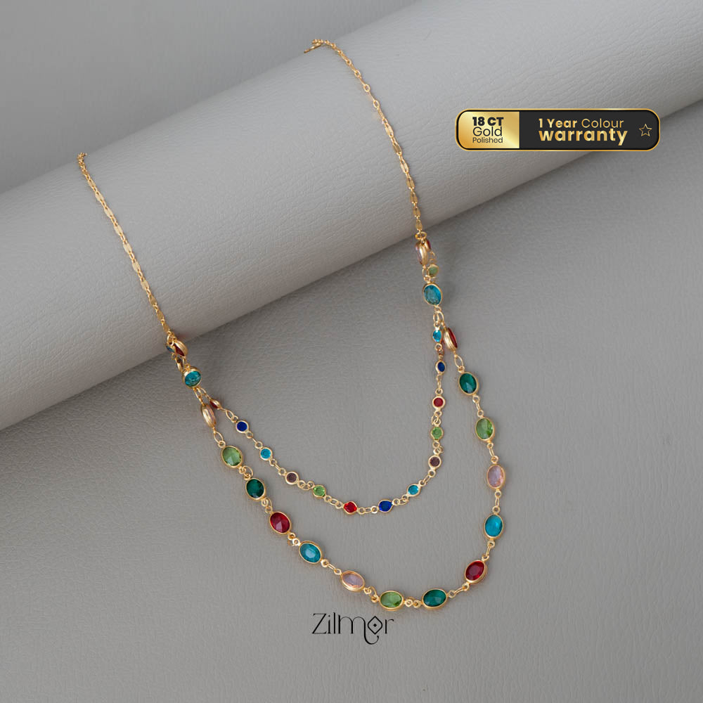 KY101994 - Simple AD Stone Double layer Necklace