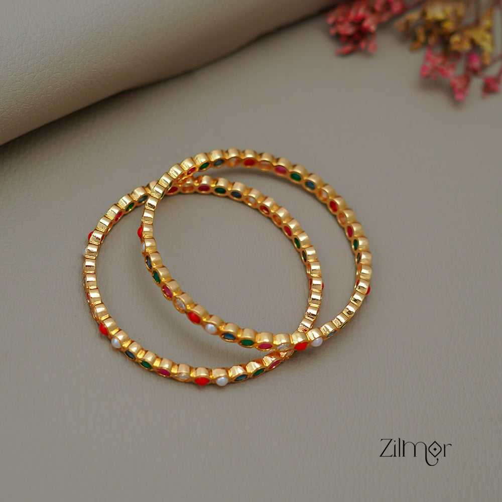 SN1011484 - Traditional Navaratna Stones  Bangle (Pair)