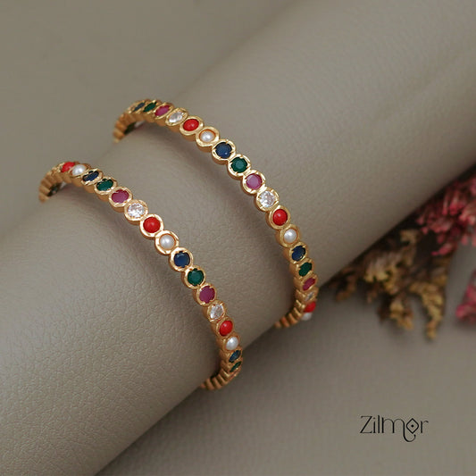 SN1011484 - Traditional Navaratna Stones  Bangle (Pair)