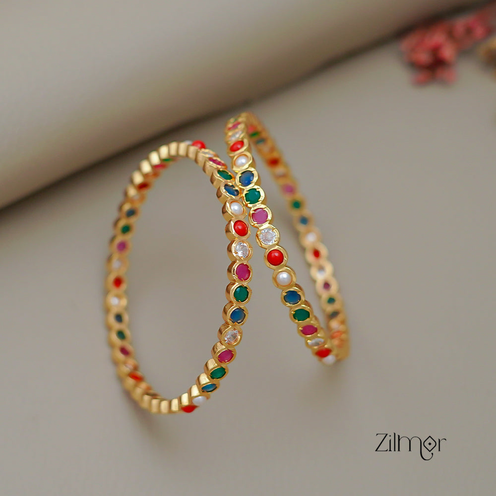 SN1011484 - Traditional Navaratna Stones  Bangle (Pair)