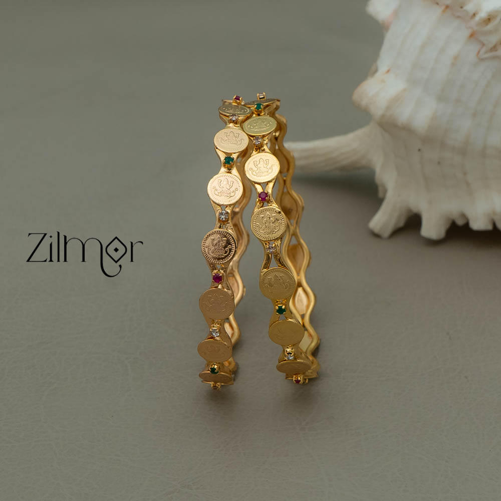 KF101047 - AD stone  with Lakshmi Coin Bangle (Pair)