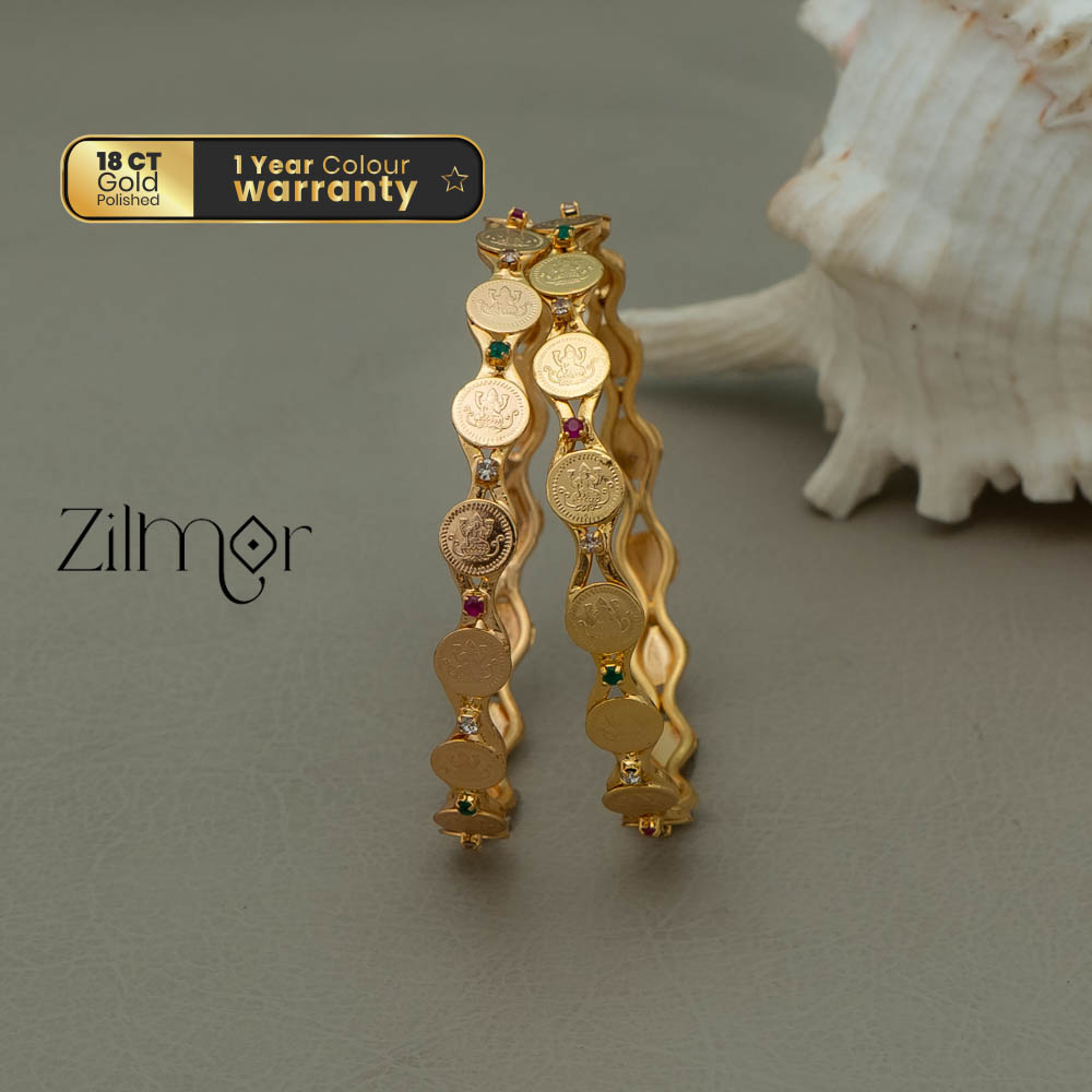 KF101047 - AD stone  with Lakshmi Coin Bangle (Pair)