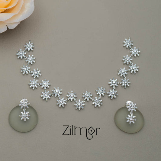 Gold Polish AD star necklace with Earring set - SN10053