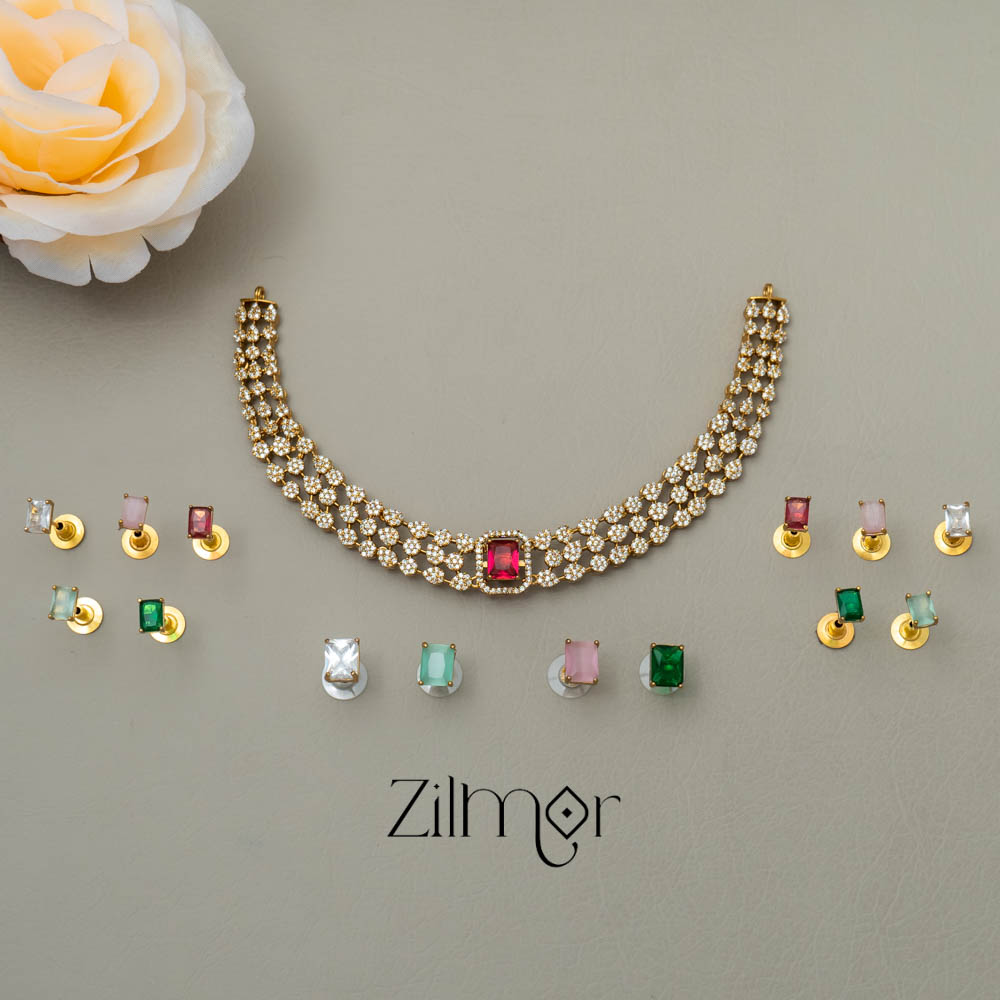 CL101648 - Premium Antique Necklace with 5 Interchangable stones
