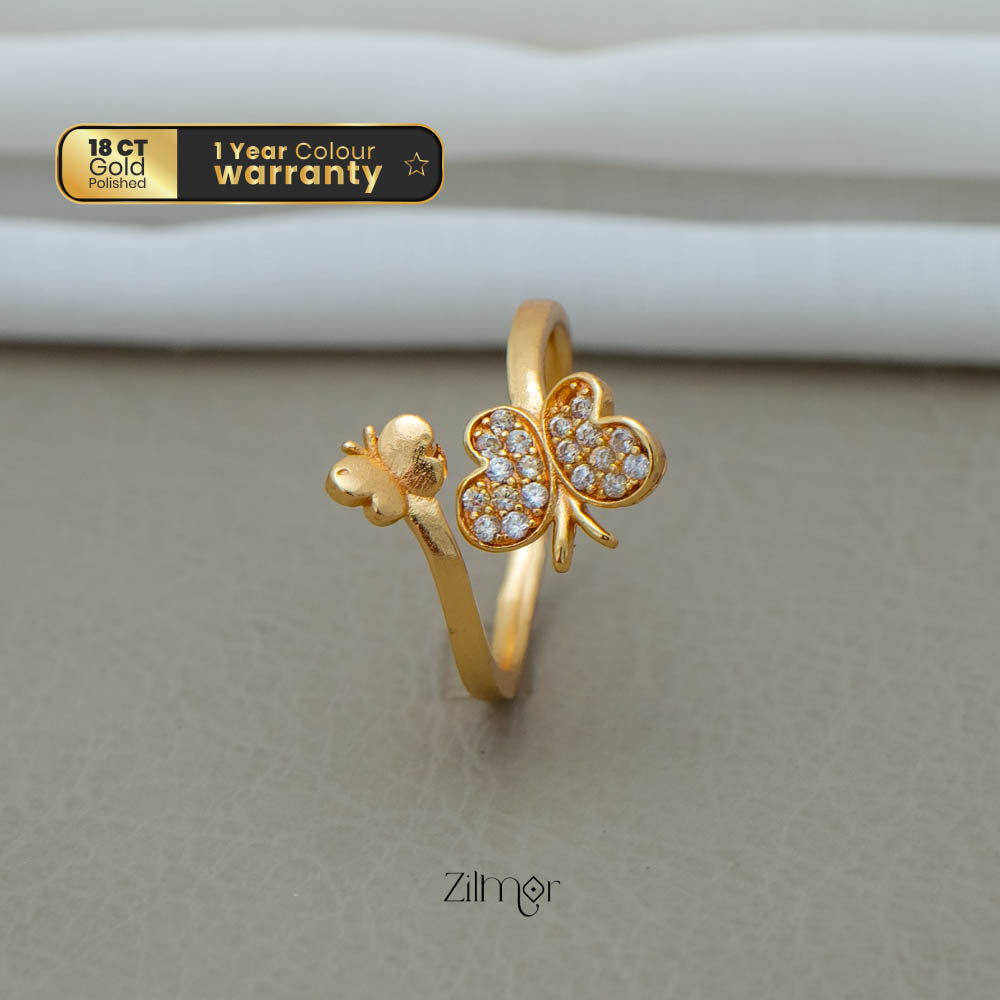 PE101840 - Gold Plated Butter fly charm Size Adjustable Ring