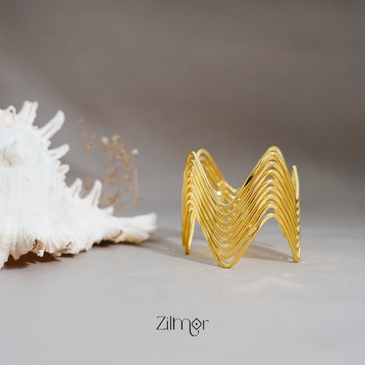 AS1011116 -  Gold Toned Zig - Zag Adjustable Bangle