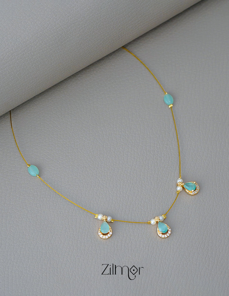 SN1011677- AD Stone with Pearl Pendant Hanging Invisible Necklace (color option) 10-Zilmor