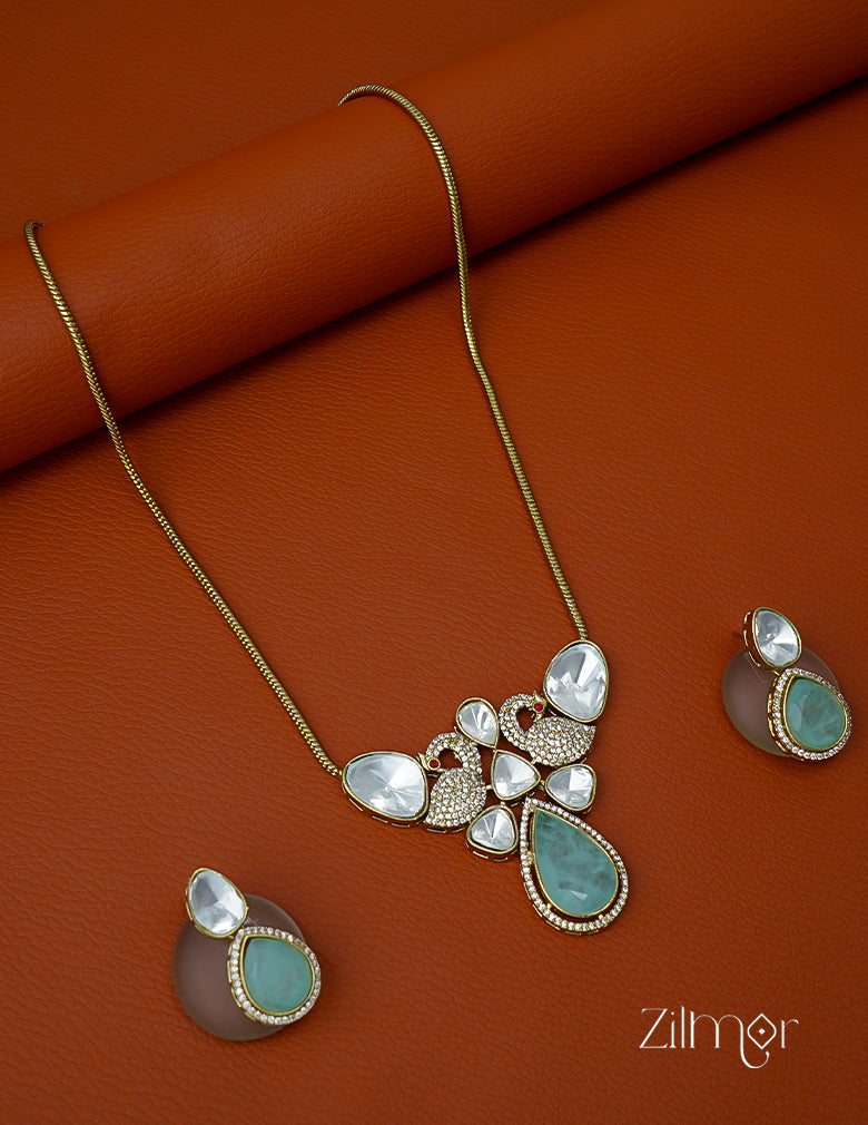 KH1011660 - Moissanite Polki Stone  Necklace with Earrings (color option) 3-Zilmor