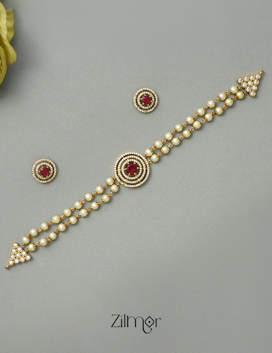 BH1011341 - AD Pendant Pearl Beaded Necklace Earrings Set