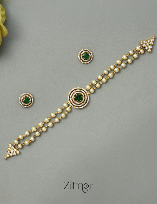 BH1011341 - AD Pendant Pearl Beaded Necklace Earrings Set