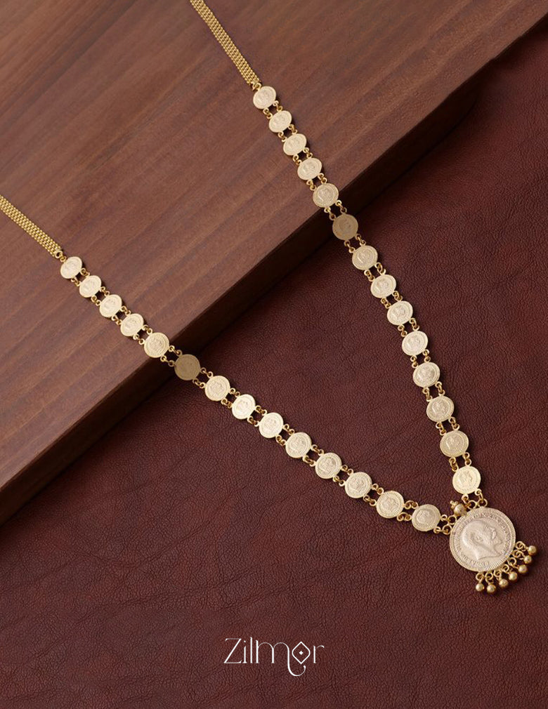 PP101086 - Gold Plated Kaashu coin Long Haram Necklace 3-Zilmor