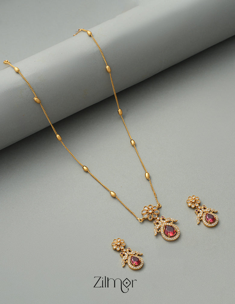 SN1011314 - Premium Antique AD Stone Necklace with Earrings 2-Zilmor