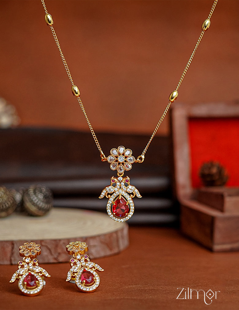 SN1011314 - Premium Antique AD Stone Necklace with Earrings
