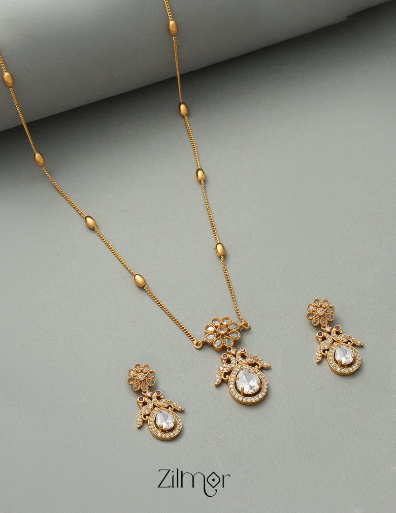 SN1011314 - Premium Antique AD Stone Necklace with Earrings 7-Zilmor