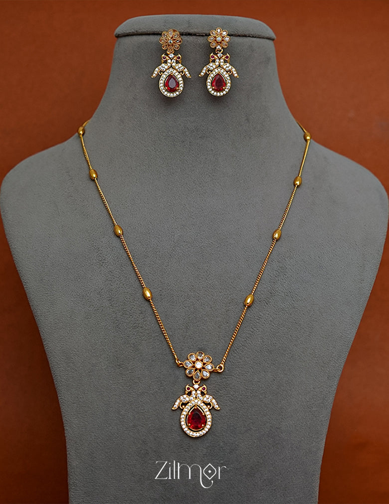 SN1011314 - Premium Antique AD Stone Necklace with Earrings 8-Zilmor