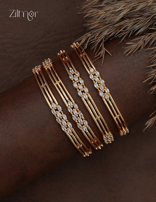 AD Stone Bangles Set of 4 | Gold Tone Bridal Bangles - SC1012904