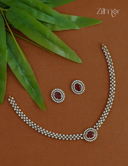 AD Stone Choker Necklace Earrings Set (color option) - SN1012373