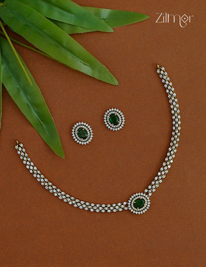 AD Stone Choker Necklace Earrings Set (color option) - SN1012373