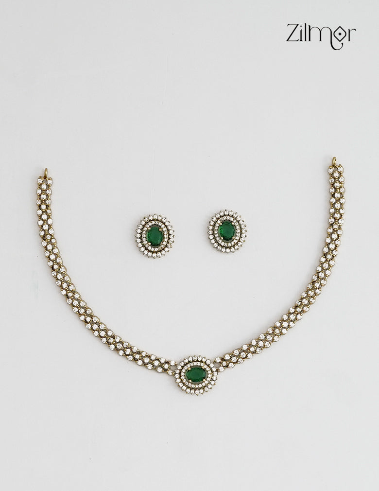 AD Stone Choker Necklace Earrings Set (color option) - SN1012373