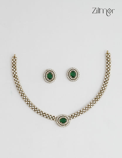 AD Stone Choker Necklace Earrings Set (color option) - SN1012373