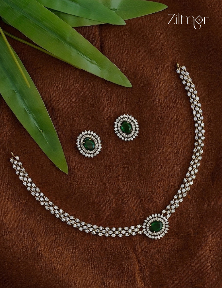 AD Stone Choker Necklace Earrings Set (color option) - SN1012373