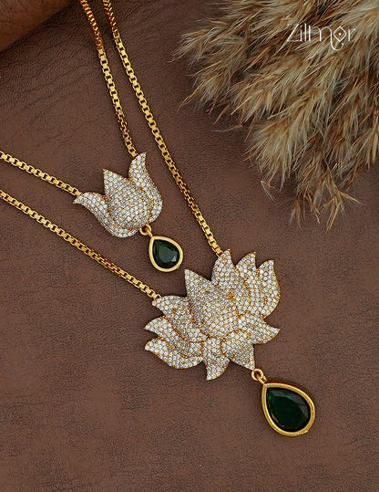 AD Stone Layered Lotus Necklace & Earring Set - ZL1012385