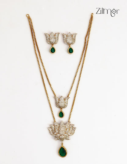 AD Stone Layered Lotus Necklace & Earring Set - ZL1012385