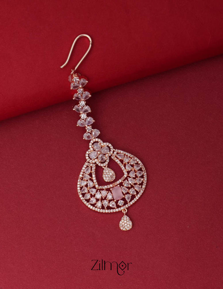 AD Stone Maang Tikka (Rose gold) 1-Zilmor