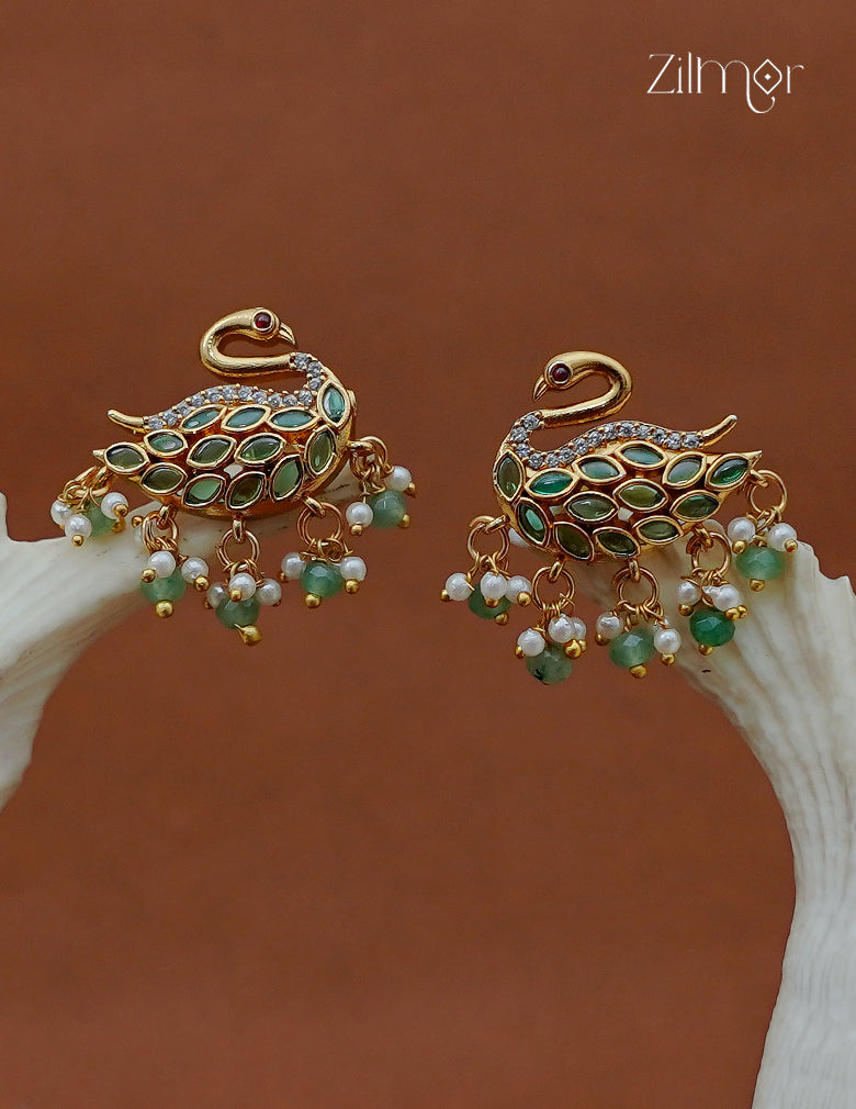 AD Stone Peacock Motif Earrings - AF1012999