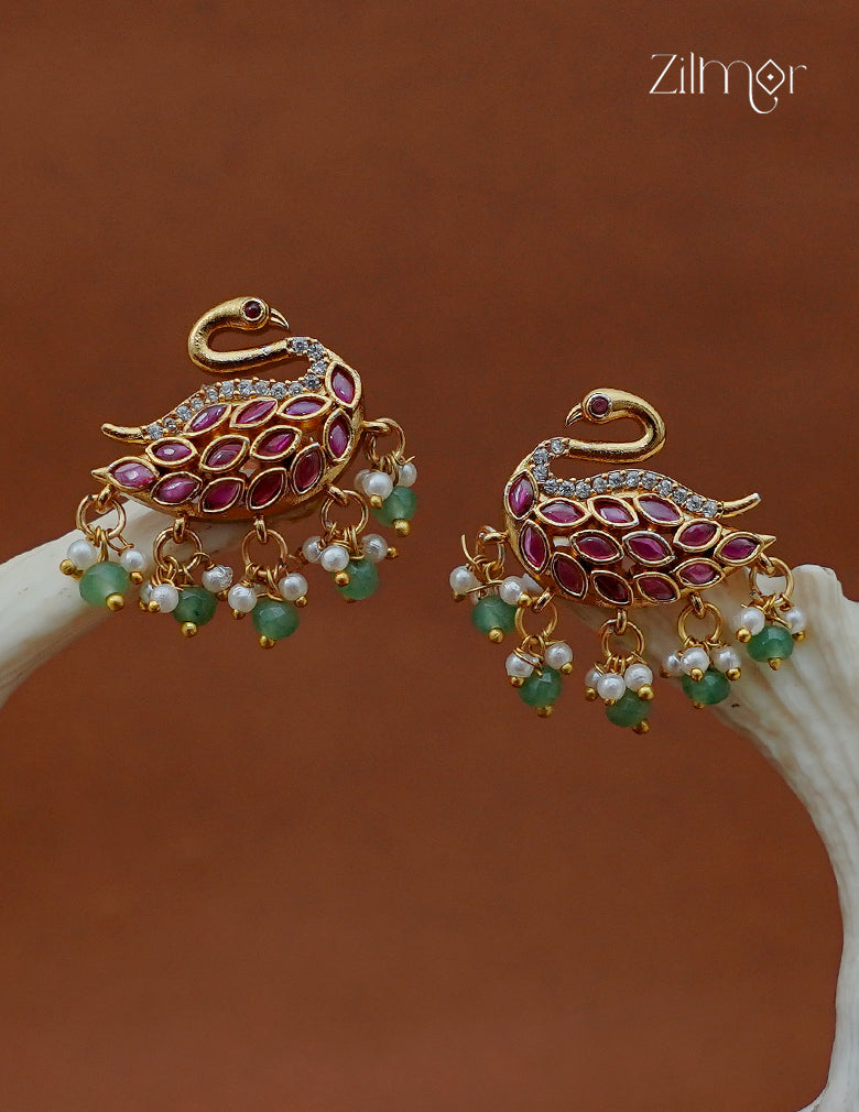 AD Stone Peacock Motif Earrings - AF1012999