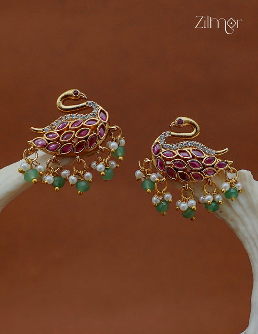 AD Stone Peacock Motif Earrings - AF1012999