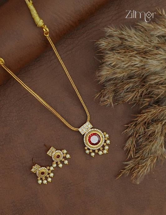 AD Stone Round Pendant Necklace & Earring Set - ZL1012386