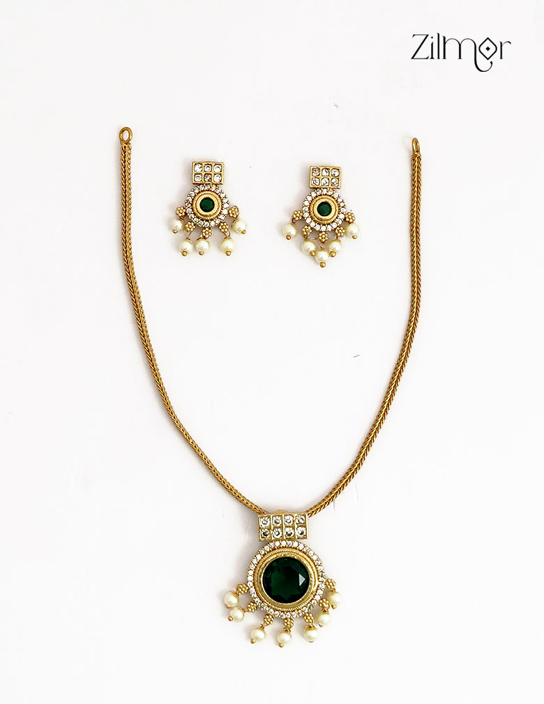 AD Stone Round Pendant Necklace & Earring Set - ZL1012386