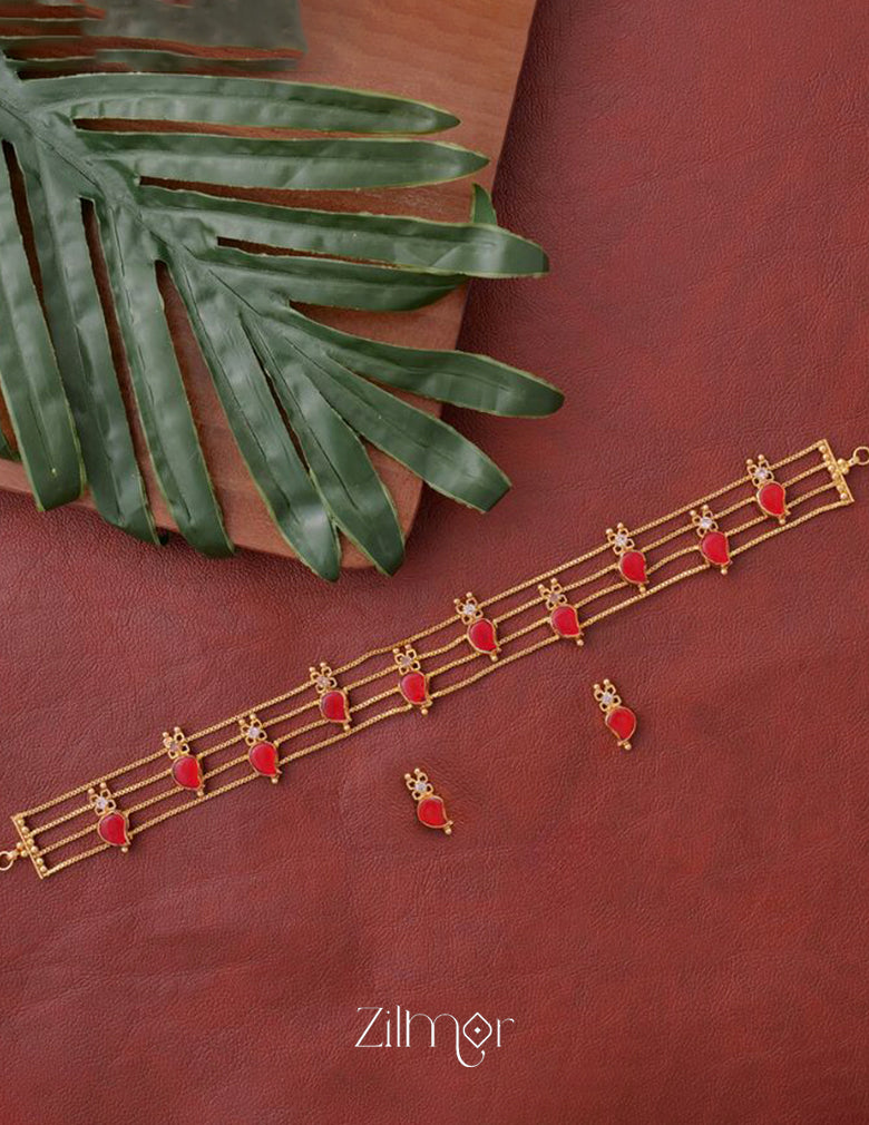 AG100975 - Gold tone Mango Palakka choker Necklace with matching Earring 5-Zilmor