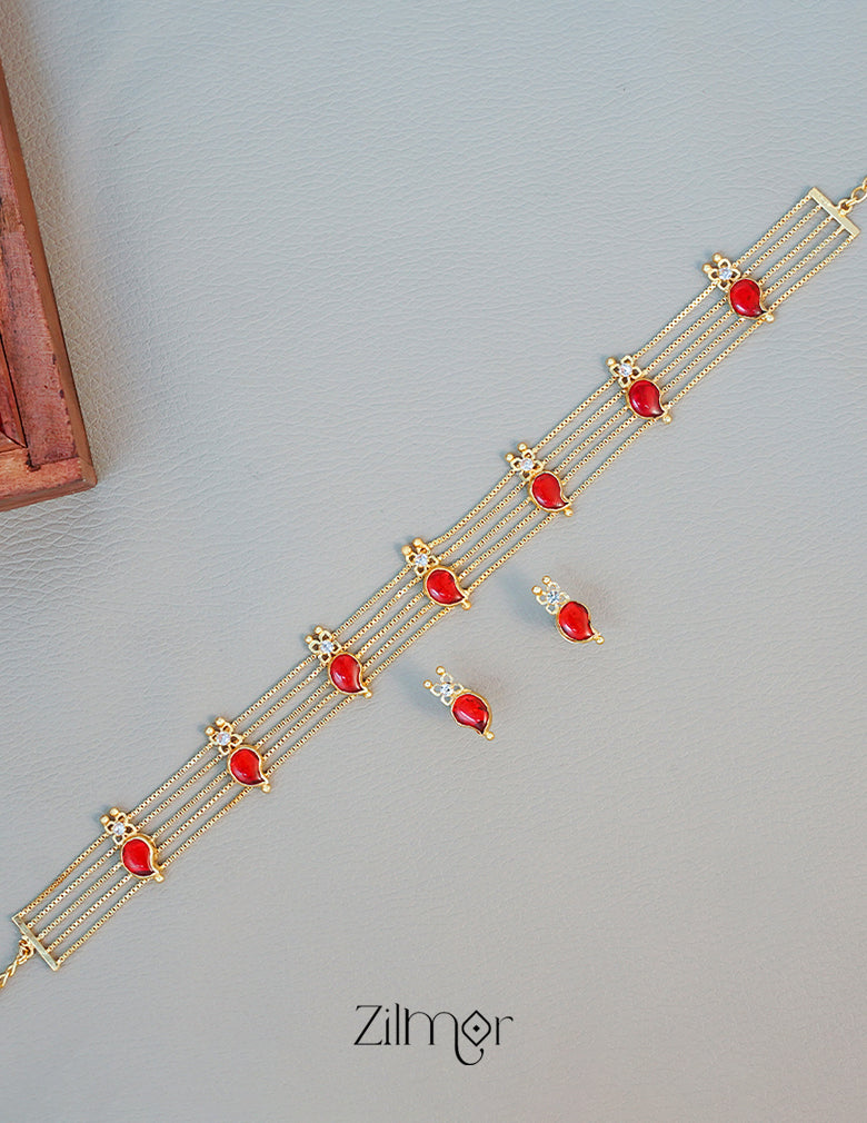 AG100975 - Gold tone Mango Palakka choker Necklace with matching Earring 6-Zilmor