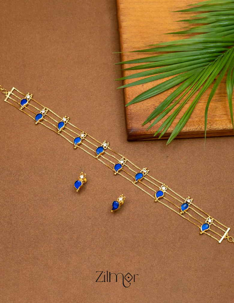 AG100975 - Gold tone Mango Palakka choker Necklace with matching Earring 7-Zilmor