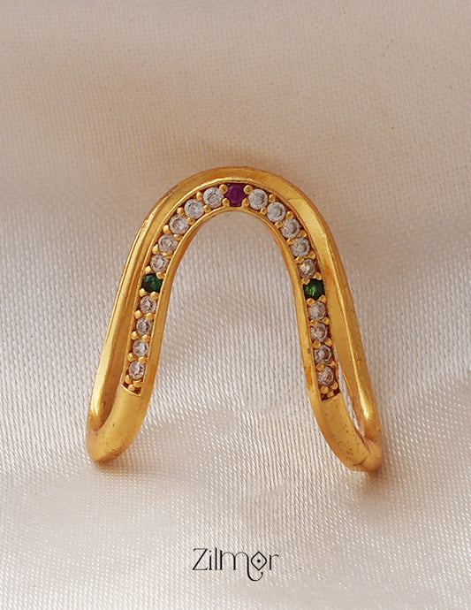 AG101483 - Gold Plated AD Vanki  V-Shaped Ring (color option)