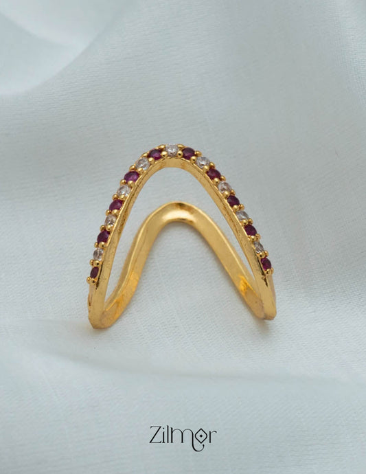 AG101483 - Gold Plated AD Vanki  V-Shaped Ring (color option)