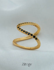 AG101483 - Gold Plated AD Vanki  V-Shaped Ring (color option) 3-Zilmor