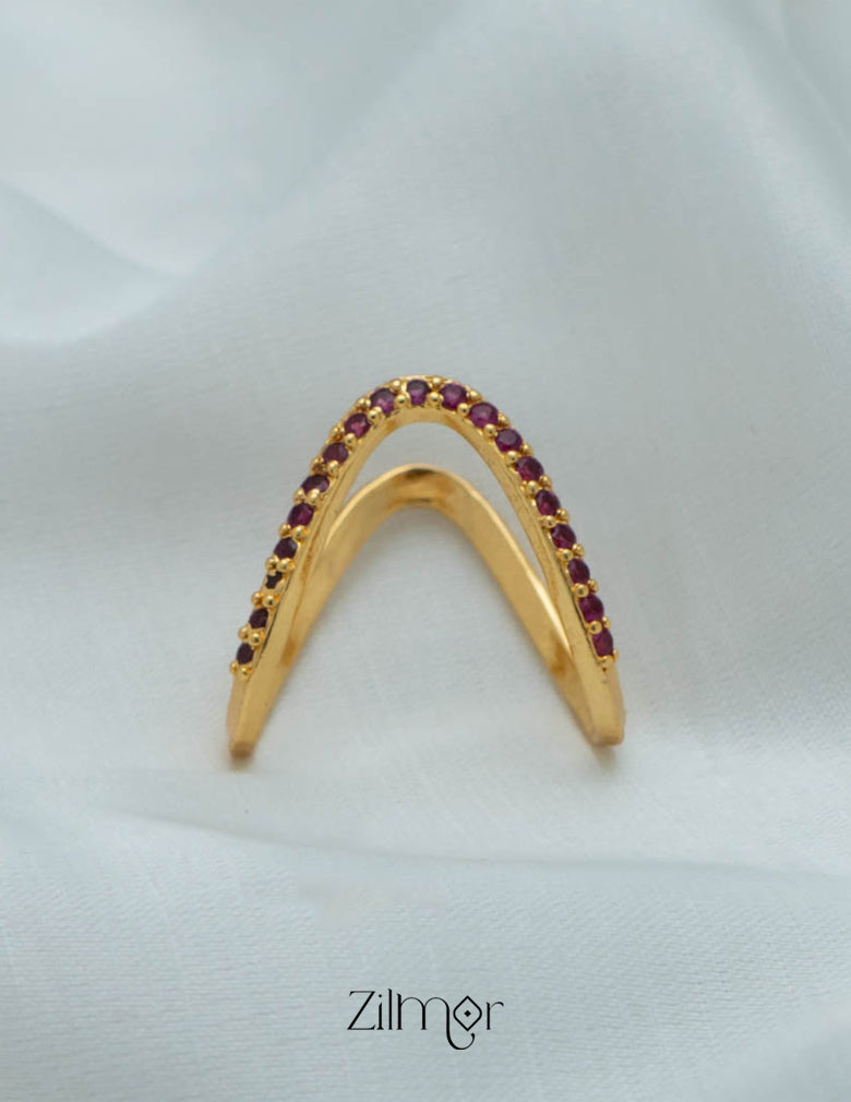 AG101483 - Gold Plated AD Vanki  V-Shaped Ring (color option) 4-Zilmor