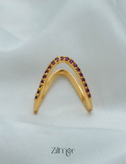 AG101483 - Gold Plated AD Vanki  V-Shaped Ring (color option) 4-Zilmor