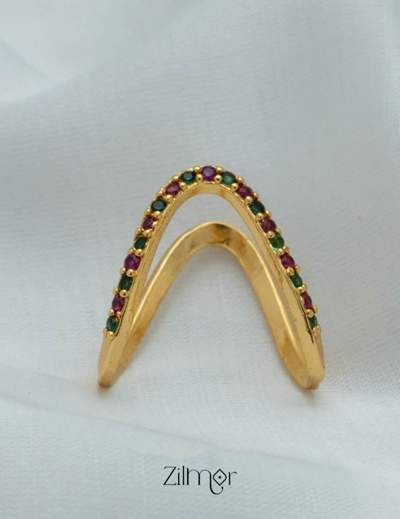 AG101483 - Gold Plated AD Vanki  V-Shaped Ring (color option) 5-Zilmor
