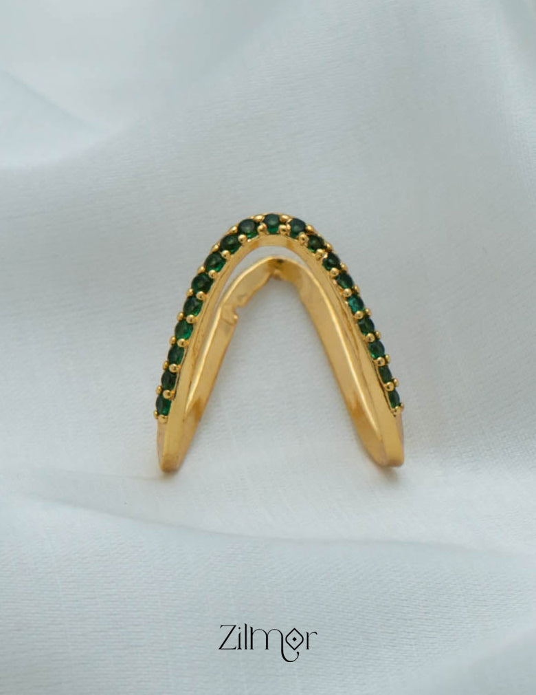 AG101483 - Gold Plated AD Vanki  V-Shaped Ring (color option) 6-Zilmor