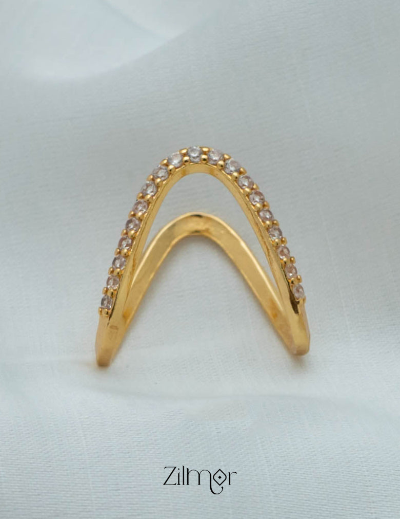 AG101483 - Gold Plated AD Vanki  V-Shaped Ring (color option) 8-Zilmor