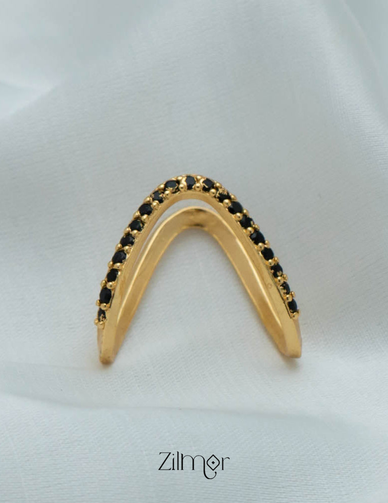 AG101483 - Gold Plated AD Vanki  V-Shaped Ring (color option) 7-Zilmor