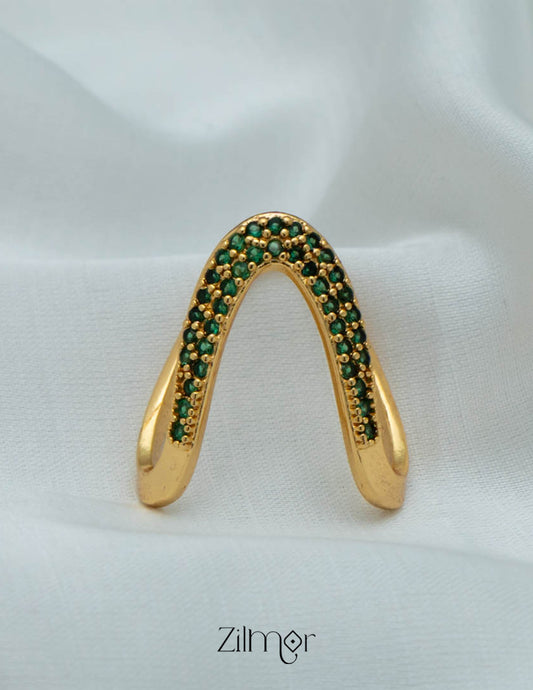 AG101484 - Gold Plated AD Vanki V- Shaped Ring (color option)