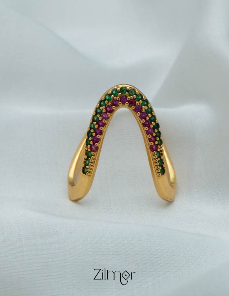 AG101484 - Gold Plated AD Vanki V- Shaped Ring (color option) 4-Zilmor