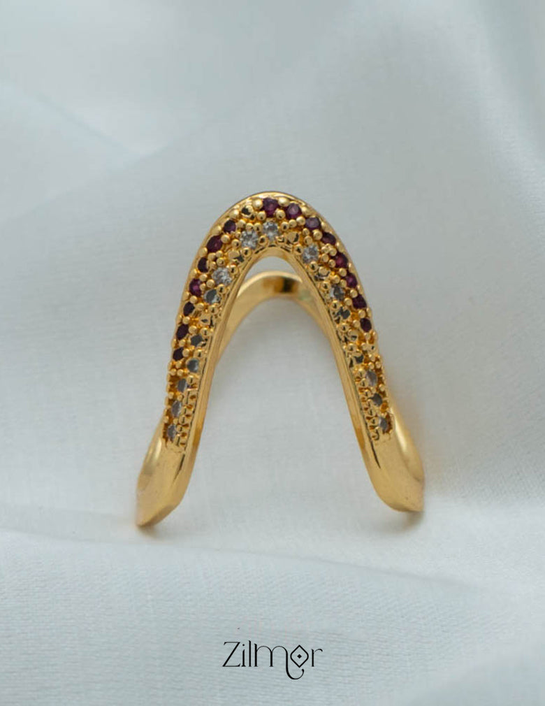 AG101484 - Gold Plated AD Vanki V- Shaped Ring (color option) 6-Zilmor