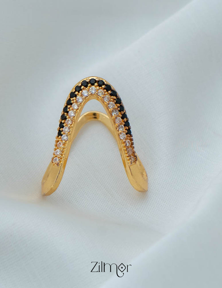 AG101484 - Gold Plated AD Vanki V- Shaped Ring (color option) 8-Zilmor