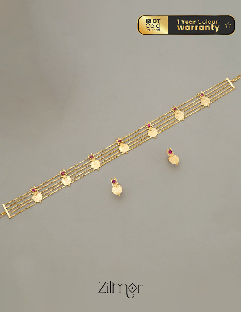 AG101758 - Gold tone Kashu Lakshmi choker Necklace with matching Earring 1-Zilmor